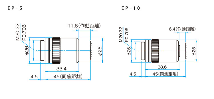 長焦物鏡 45mm長工作距離平場消色差物鏡