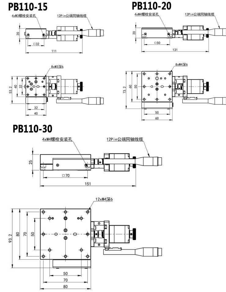 PB110-15高精度電動平移臺位移臺不銹鋼材質(zhì)精密型位移臺滑臺